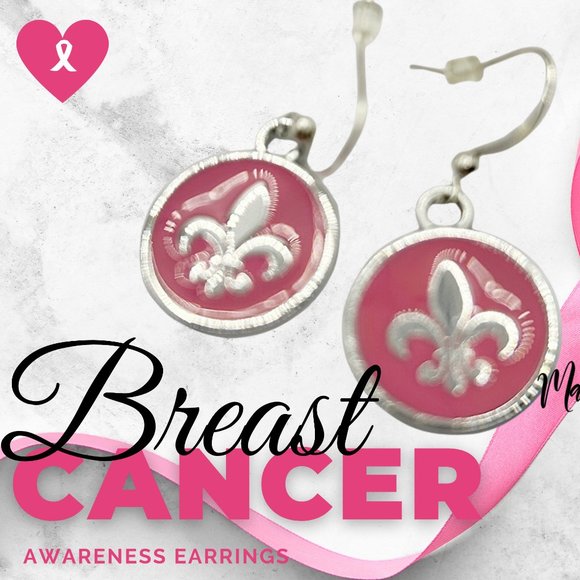 Breast Cancer Pink Fleur De Lis Earrings - Proceeds go to patients! - Picture 1 of 2